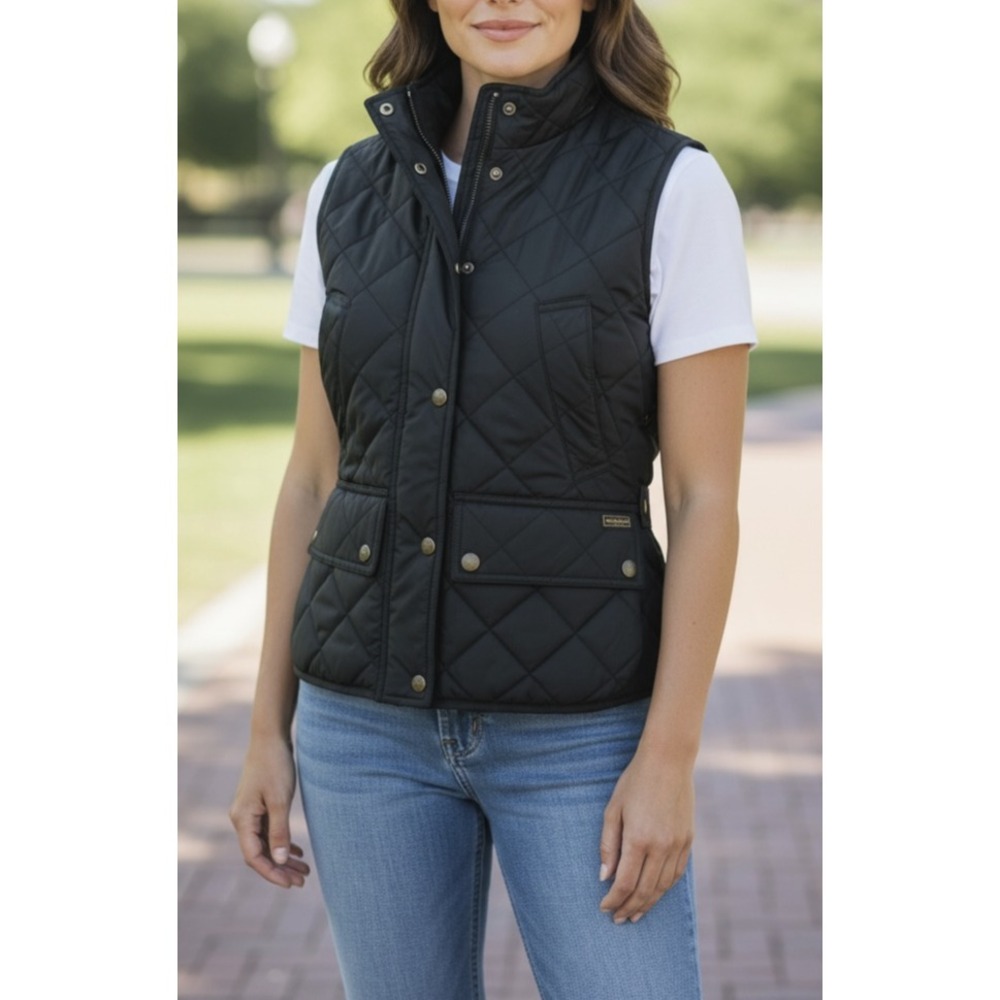 Polo Ralph Lauren Diamond Quilted Vest XS Black Full Zip Corduroy Collar Belt - Picture 15 of 16